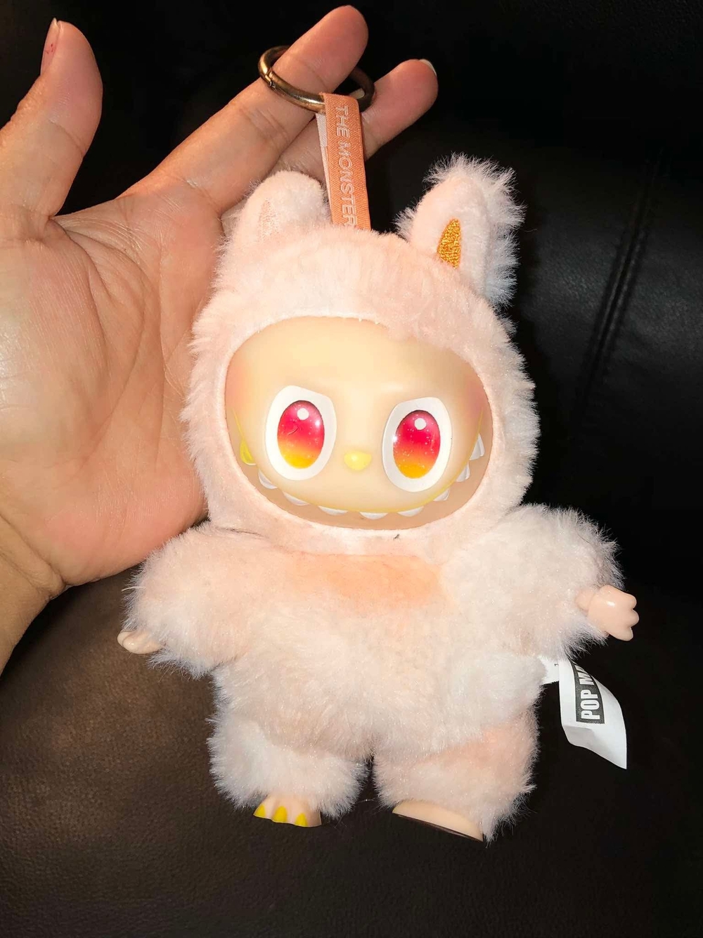 & Other Stories Pink Fuzzy Monster Keychain with Gradient Eyes